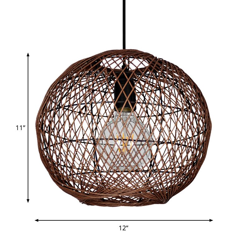 Luz de techo de bola Rattan asiático 1 Bulbo Coffeing Pendse Lighting para sala de estar