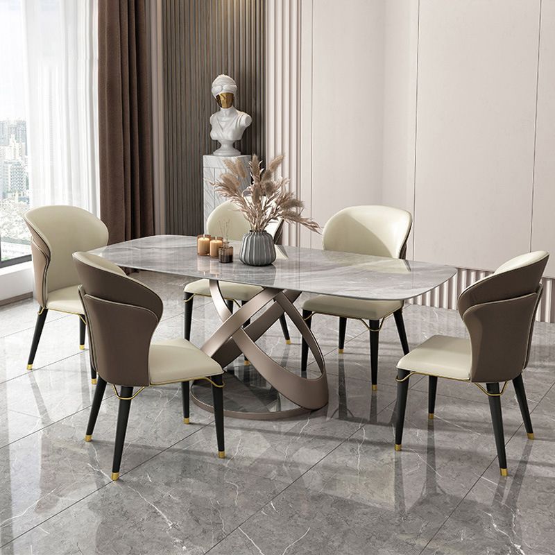 Nordic Sintered Stone Top Dining Set Rectangle 1/2/5/6 Pieces Dinette Table Set