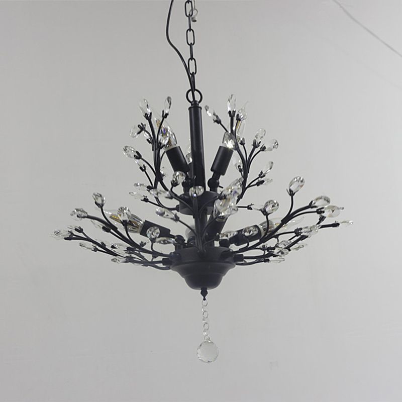 Twig Shaped Ceiling Hang Lamp Farm Style Beveled-Cut Crystal Chandelier for Living Room