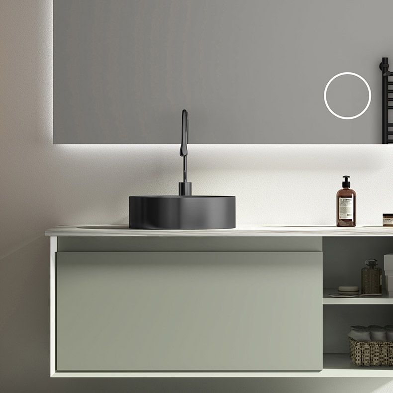 Modern Vessel Bathroom Sink Round Metal with Pop-Up Drain Vessel Lavatory Sink