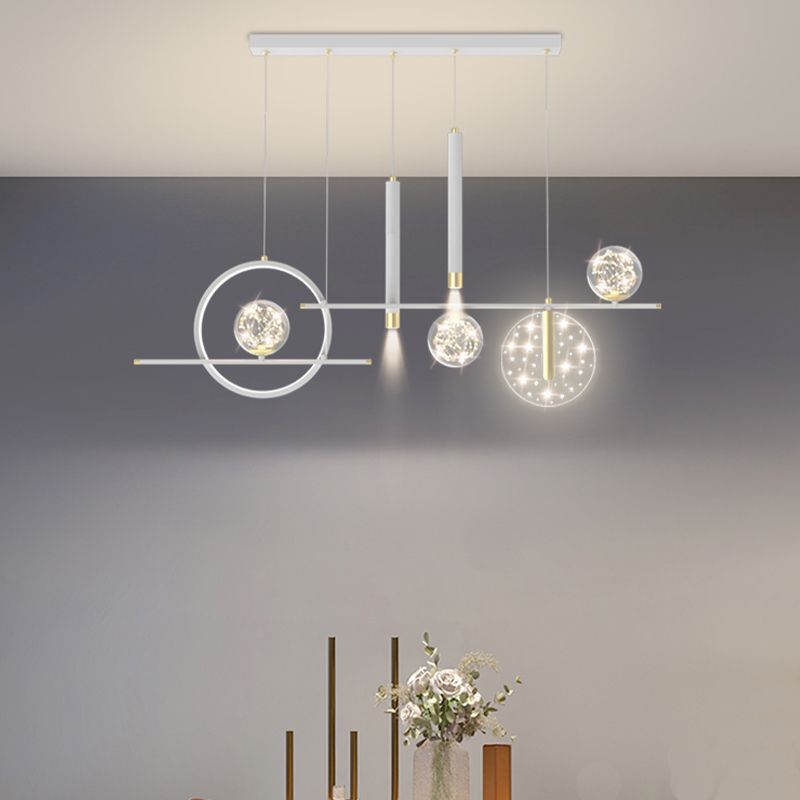Modern Metal Ceiling Light Circle Shape Island Light with Plastic Shade for Living Room