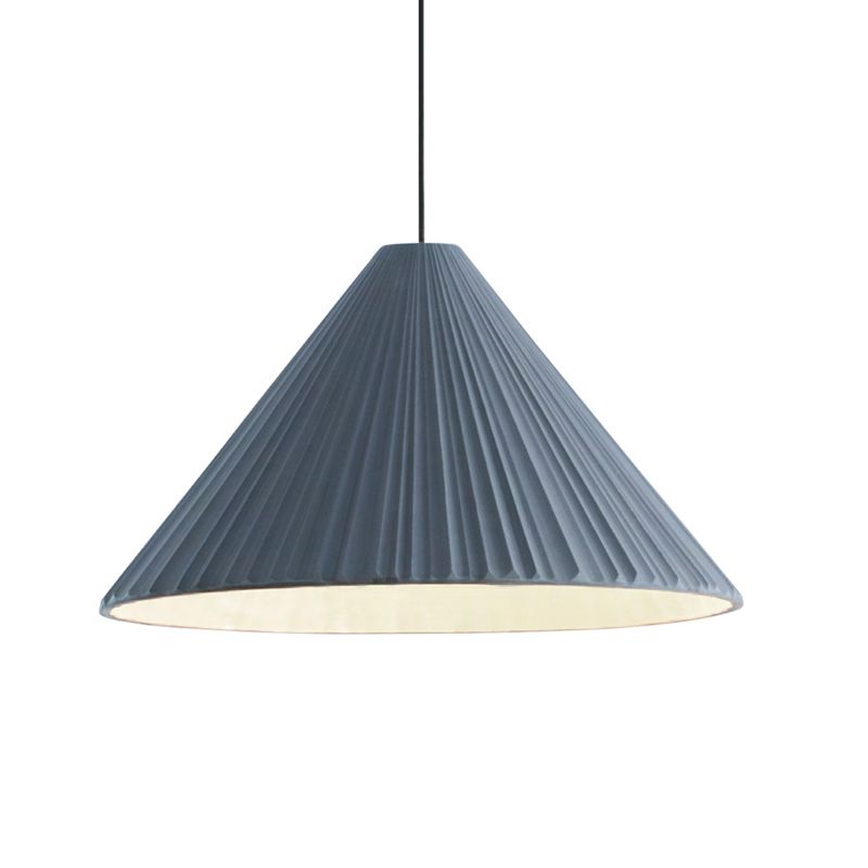 12.5"/16.5" W 1 Head Conic Pendant Light with Ribbed Design Nordic Style Blue/Pink/White Resin Hanging Lamp for Bedroom