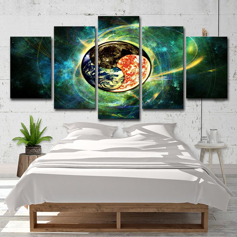 Space Bagua Map Wall Art Science Fiction Canvas Print Wall Decor in Green for Bedroom