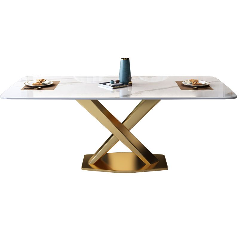 Modern Sintered Stone Dining Table Rectangular Dining Table Set with X-shaped Metal Frame