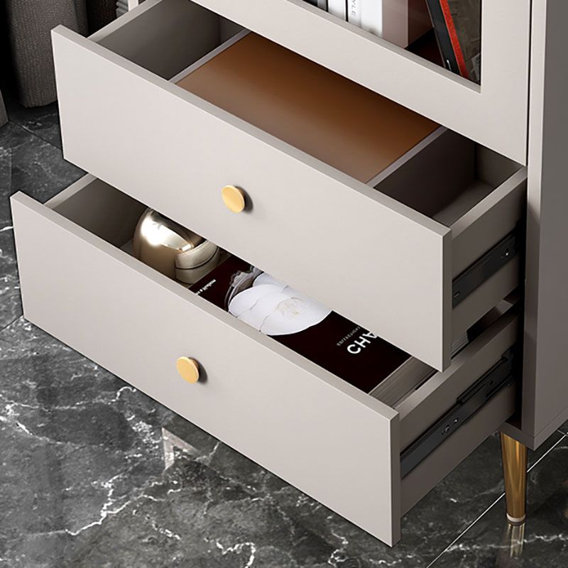 Glam Vertical Standard Bookcase Manufactured Wood Bookcase with Door and Drawers