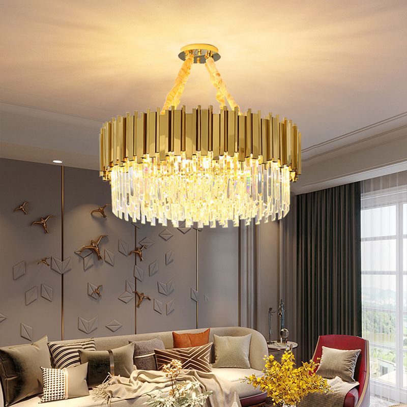 Modern Style Pendant Light Fixture Crystal Living Room Chandelier in Gold