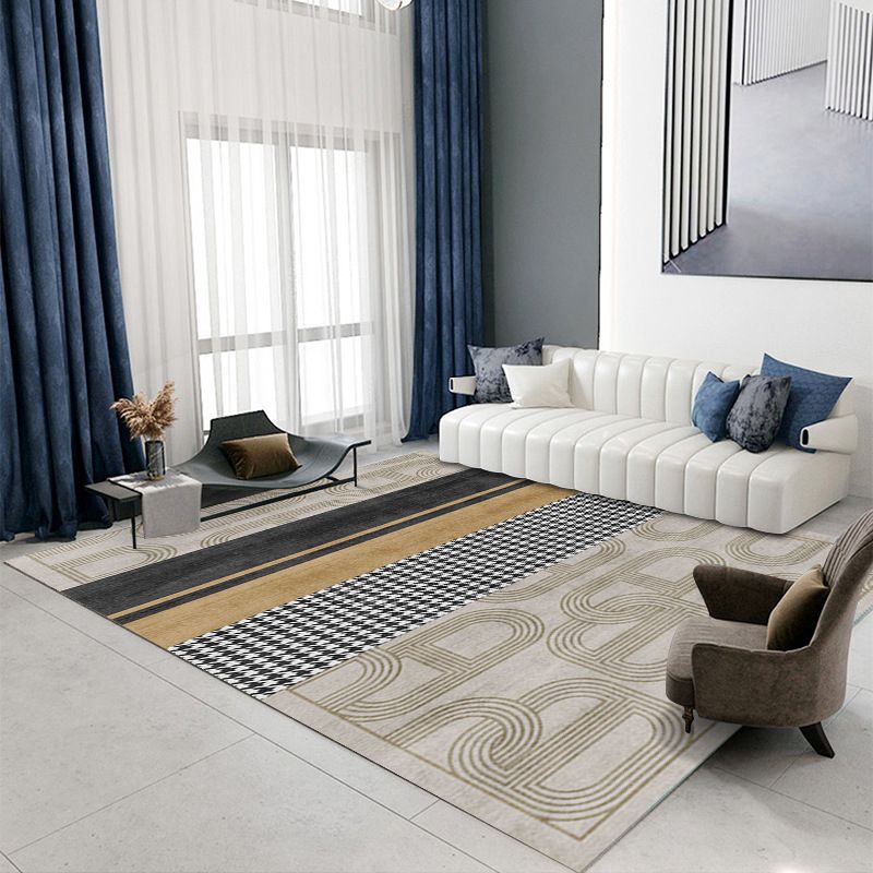 Gray Modern Rug Polyester Extravagant Rug Stain Resistant Rug for Home Decor