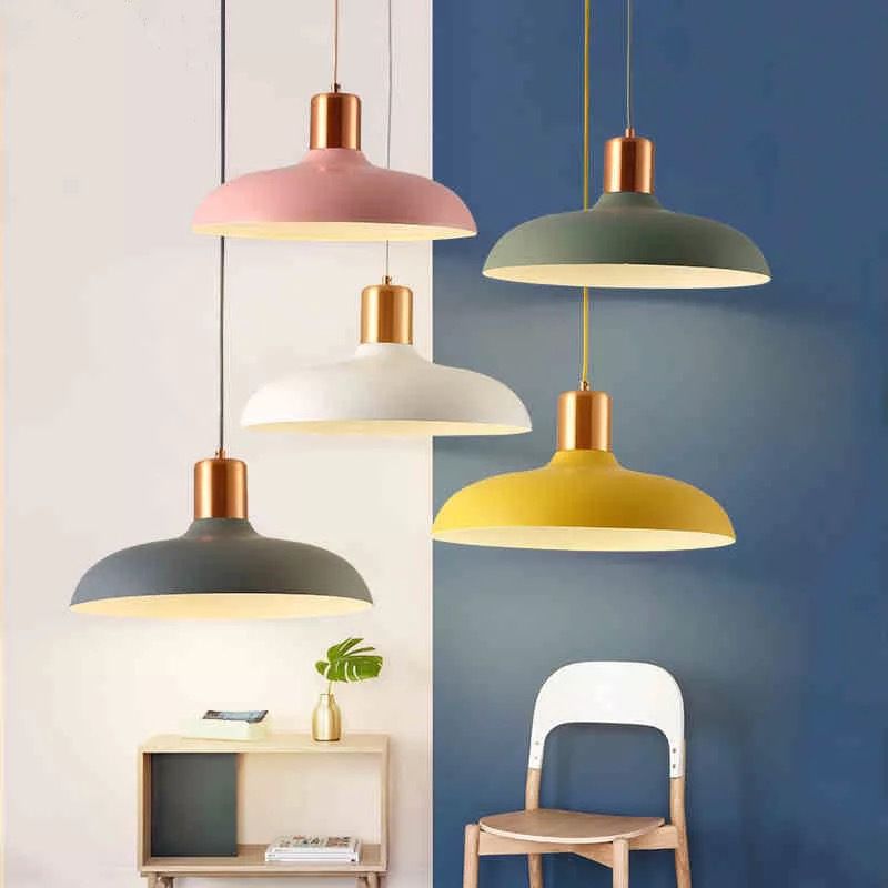 1 Bulb Restaurant Suspension Lamp Macaron Style Pendant Light Fixture with Bowl Metal Shade