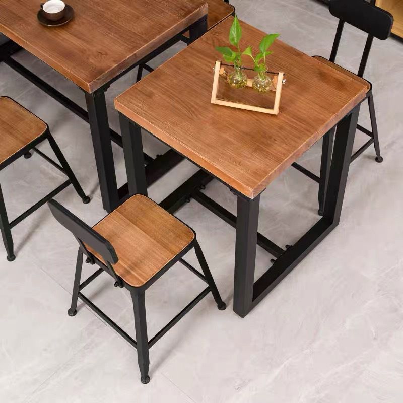 Solid Wood Dining Table Industrial Brown Top Dining Table with Black Frame