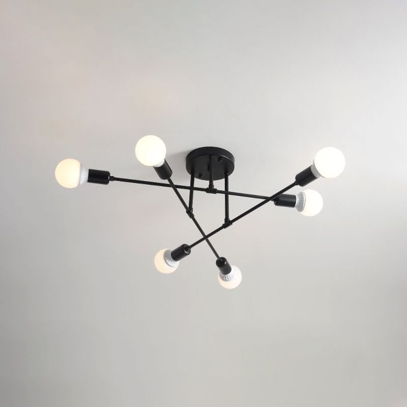 Multi-Light Semi Flush Mount in Industrial Vintage Style Bare Bulb Ceiling Light
