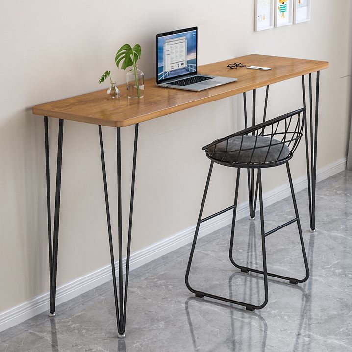 Polished Finish Wood Top Bar Table Glam Style Metal Frame Pub Table