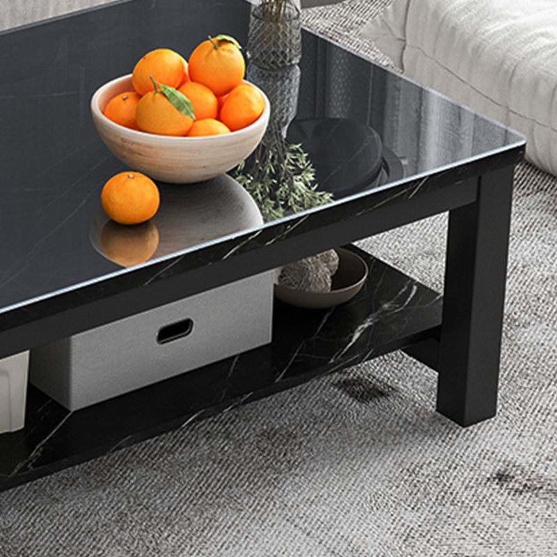 Modern Rectangular Coffee Table 4 Legs Cocktail Table with Shelf