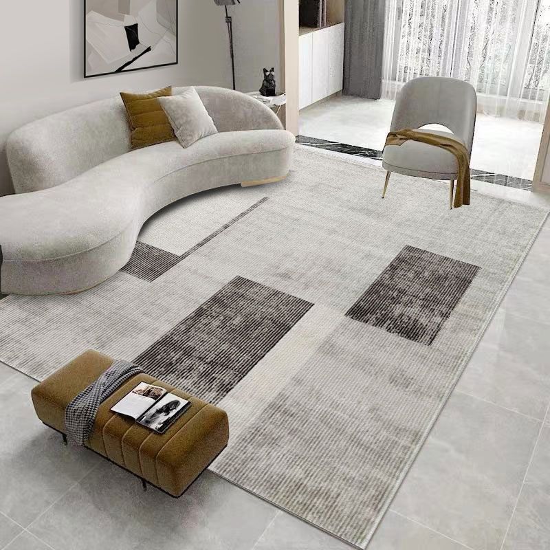 Grey Contemporary Rug Polyester Striped Rug Non-Slip Backing Rug for Sitting Room