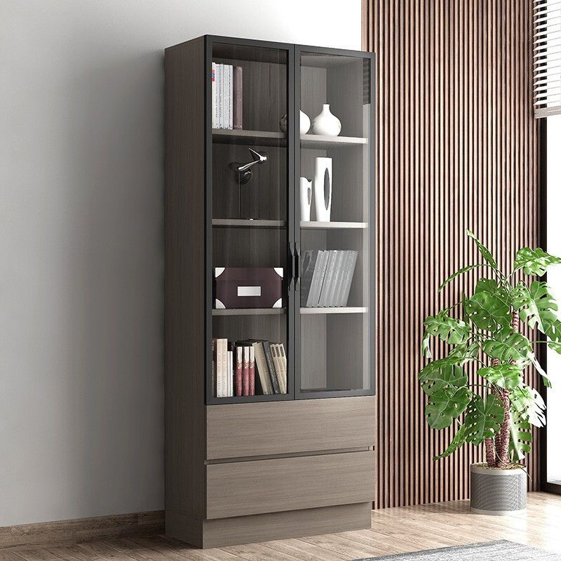 Contemporary Bookcase Closed Back Vertical Bookshelf with Doors