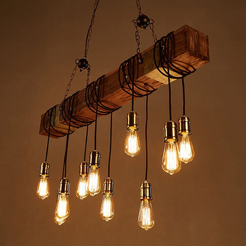 Industrial Bulb Pendant Island Pendant Lights Wood Multiple-Light Island Pendant Lights