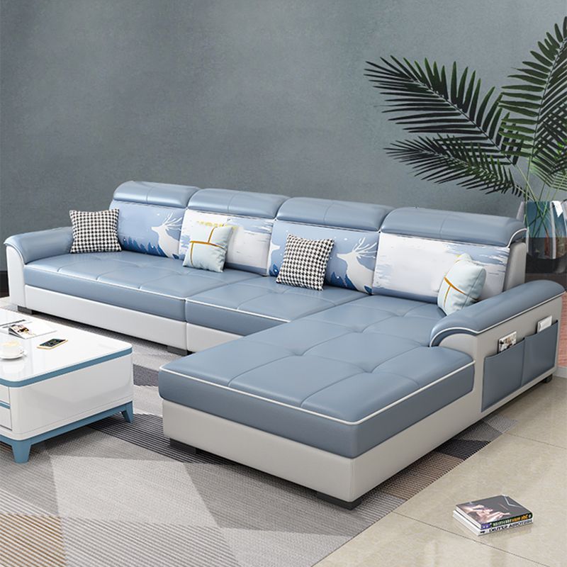 Contemporary 4-seater Sofa Sewn Pillow Back Sectional with Storage