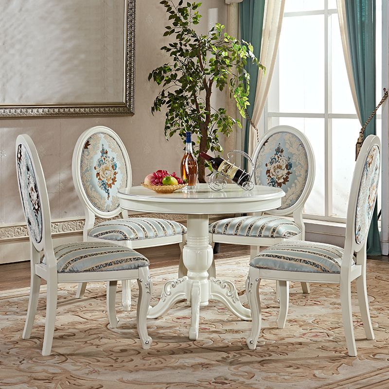 Solid Wood Victorian Round Dining Table Rubberwood Table with Pedestal Base