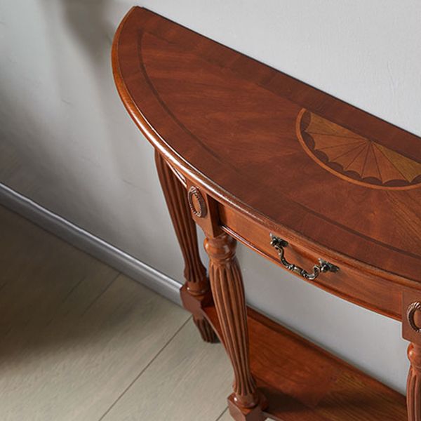 Solid Wood Half Moon Console Table 1-drawer 35.43" Tall Accent Table