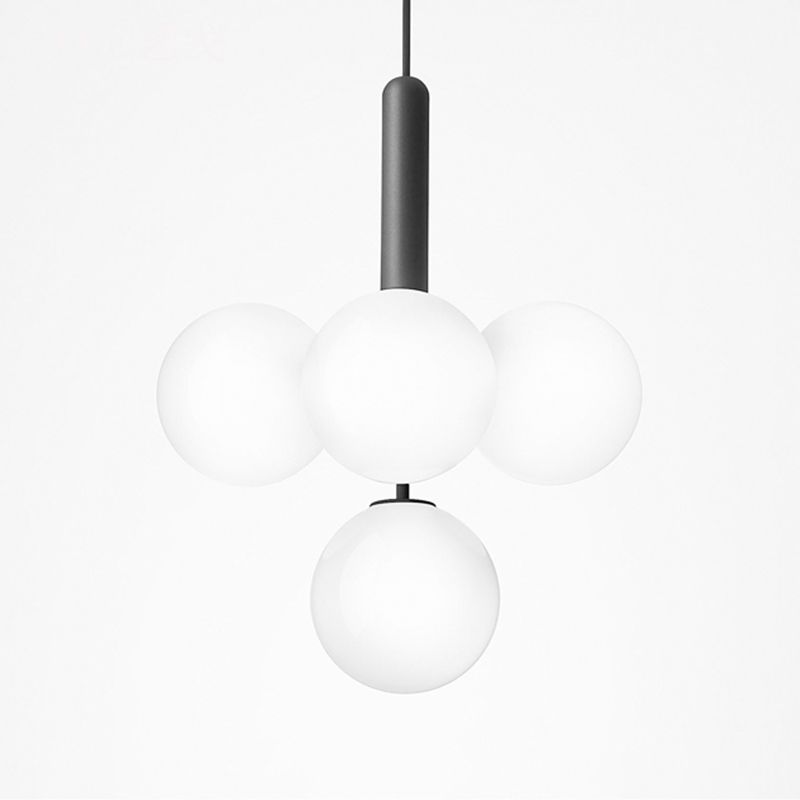 Orb Shaped Bar Ceiling Pendant Ivory Glass 4 Heads Simple Style Chandelier Light in Black
