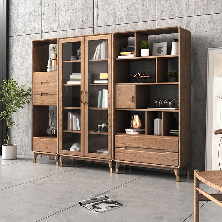 74" Tall Solid Wood Storage Cabinet Brown Drawers Included Chest with Shelves