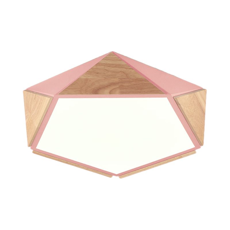 Flat Pentagon Ceiling Mount Light Macaron Stylish Wood LED Flush Light for Kids Bedroom