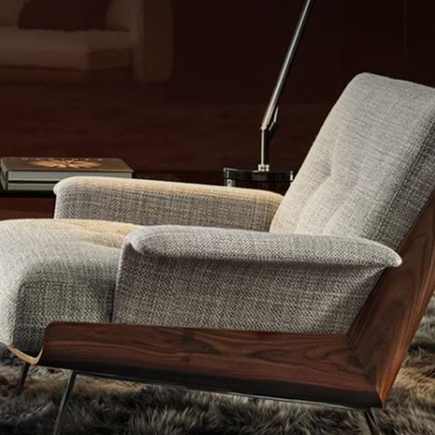 Industrial Lounge Chair Solid Color Cushion Back Basic Four Leg Reclining Accent Chair