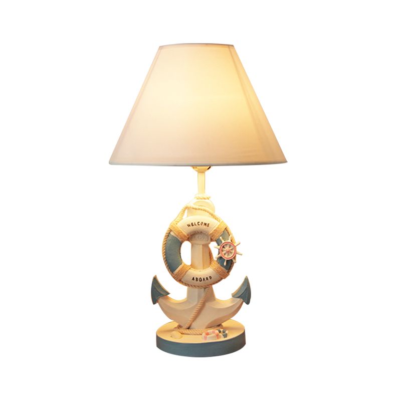 Light/Dark Blue Anchor Resin Nightstand Light Mediterranean 1-Bulb Fabric Night Table Lamp for Bedroom