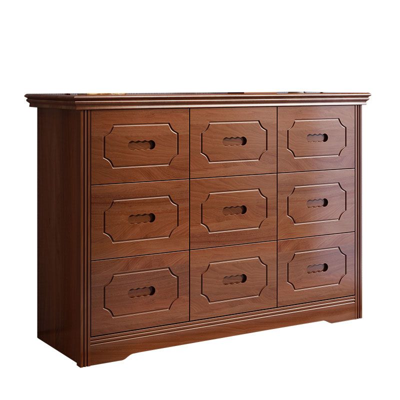 Rubber Wood Contemporary Storage Chest Bedroom Chest in Brown with Drawers