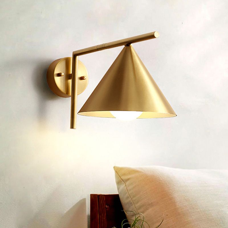 Cone Shape Sconce Light Modernist Iron 1 Bulb Golden Wall Mounted Lamp with Right Angle Arm