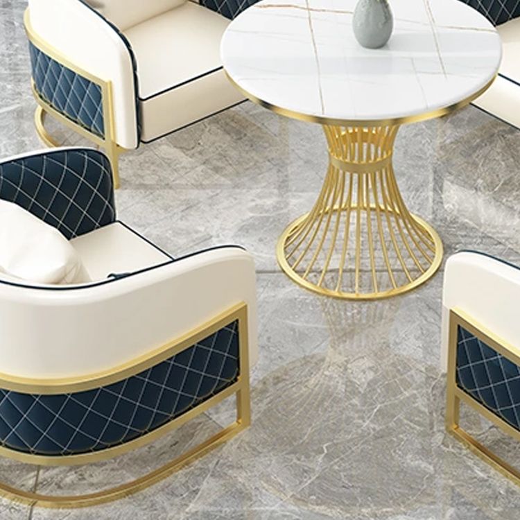 Glam Sintered Stone Dining Set Round 1/2/3/4/5 Pieces Dining Table Set for Home Use