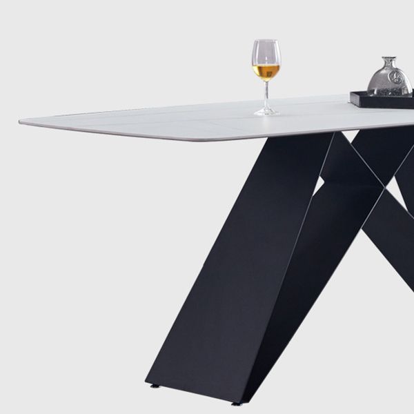 Metal Contemporary Rectangle Dining Table Sintered Stone Table for Dining Room and Kitchen