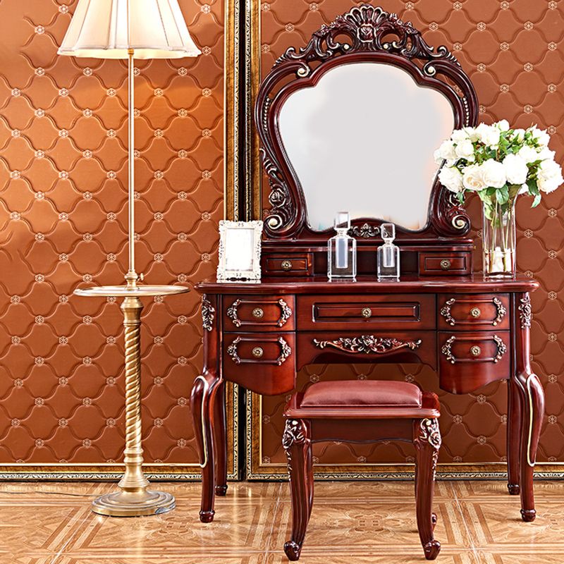 Brown Oak Vanity Set 64.96" High Vanity with Drawer and Mirror