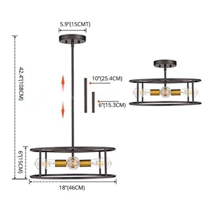 Metal Cage Flush Monte Light Fixture Industrial Retro Dining Room Semi Flush Light