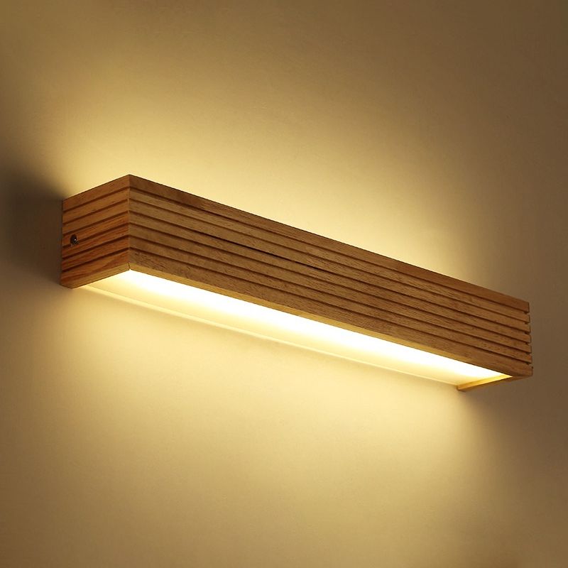 Luz de la pared rectangular de madera laminada Luz Minimalista Beige LED Splockure sobre la cama
