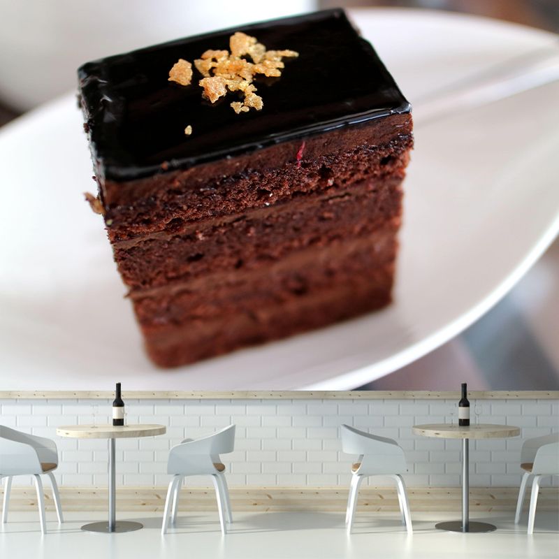 Contemporary Chocolate Cake Wall Mural Environment Friendly Wallpaper for Cake Shop