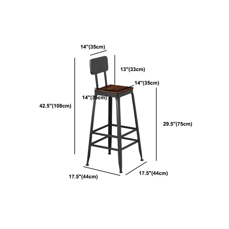 Industrial Square Footrest Counter Chair Metal Low Back Counter and Bar Stool