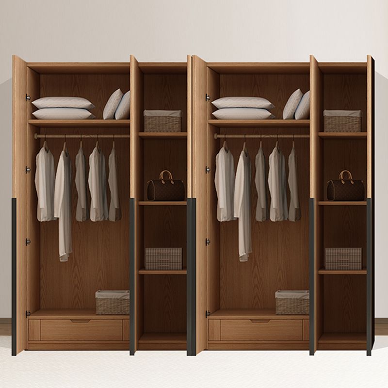 Contemporary Freestanding Natural Wardrobe Oak Solid Wood Wardrobe with Shelves