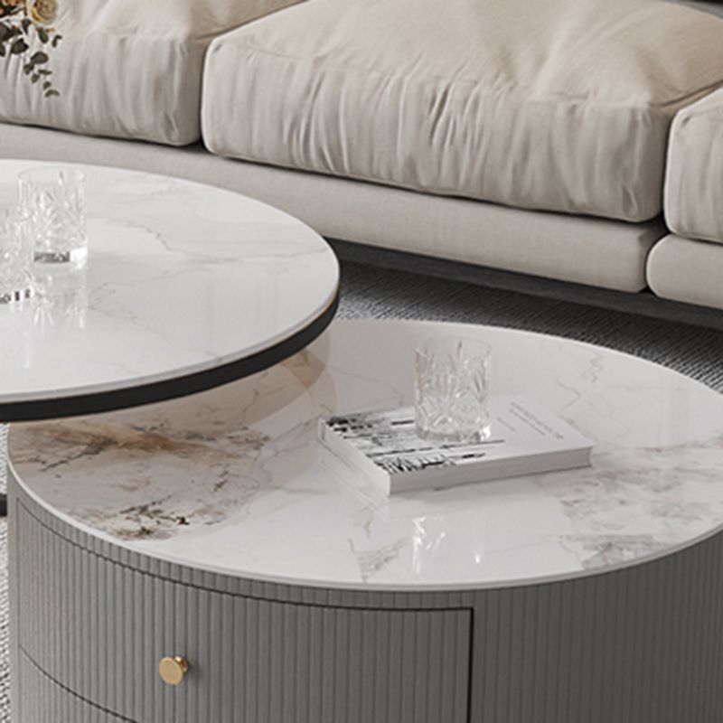 Contemporary Cocktail Table Round Glass / Slate Coffee Table with Drawers