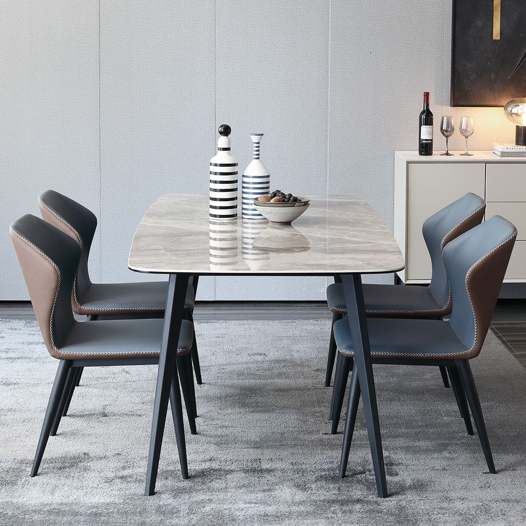 Metal Contemporary Rectangle Dining Table Sintered Stone Top Table for Dining Room