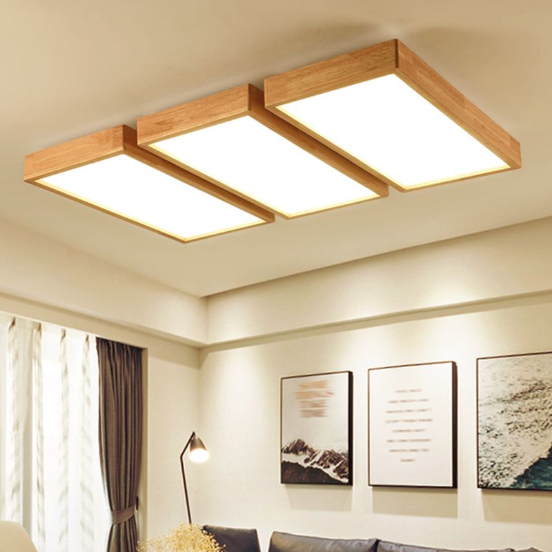 Plafonnier LED Log Color de simplicité moderne, plafonnier rectangulaire en bois avec abat-jour en acrylique