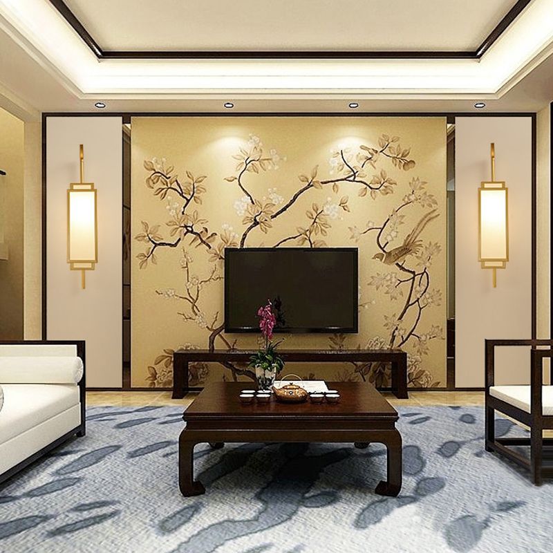 1 Light Geometric Wall Mount Light Modern Fabric Wall Lamp for Bedroom