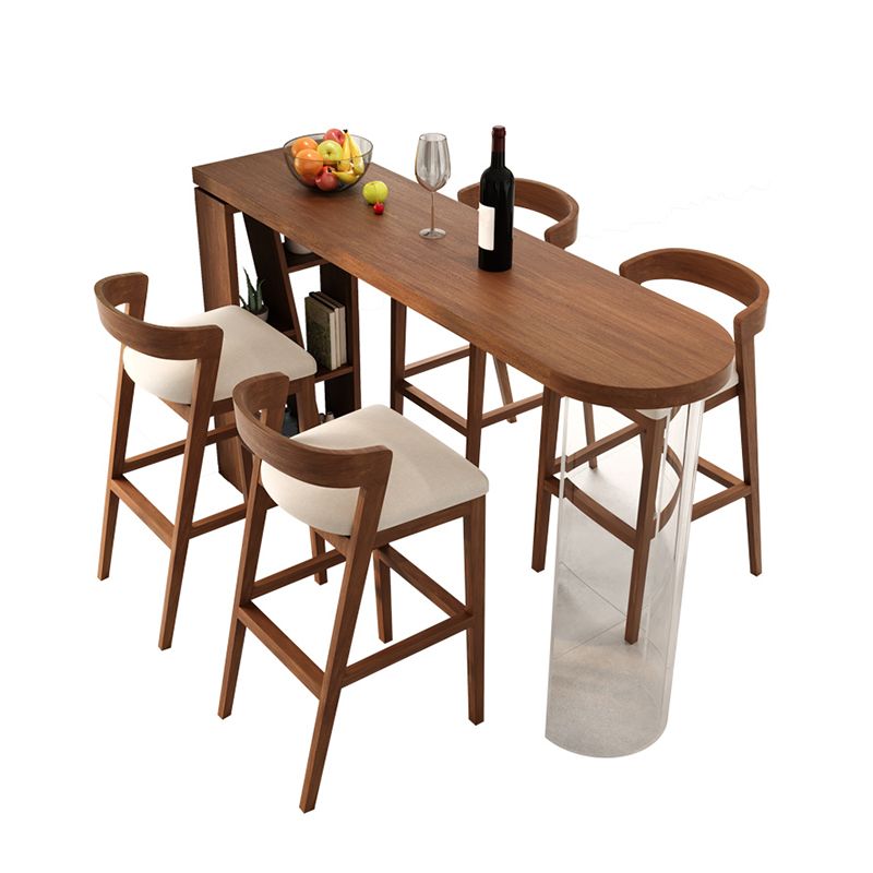Brown Specialty Bar Dining Table Solid Wood Bar Height Table with Pedestal Base