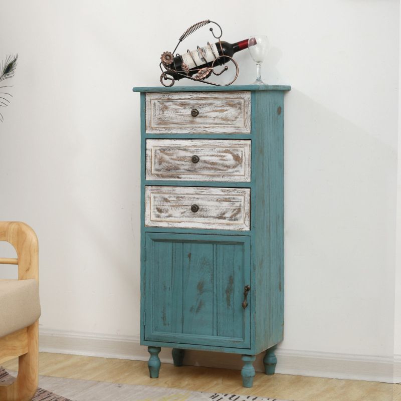 Industrial Accent Cabinet with 1 Door Turned Legs Storage Cabinet with Drawers