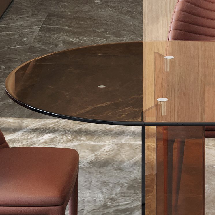 Mesa de comedor de vidrio templado contemporáneo Mesa de comedor de pedestal doble para comedor