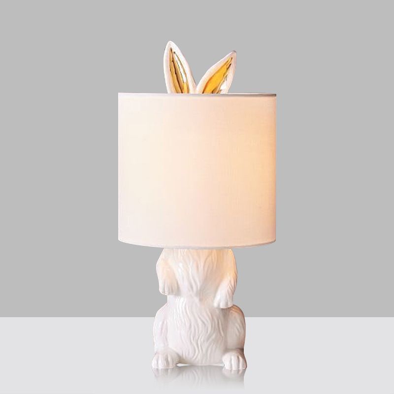 Contemporary Masked Rabbit Table Light Resin Single-Bulb Bedside Nightstand Lamp in White