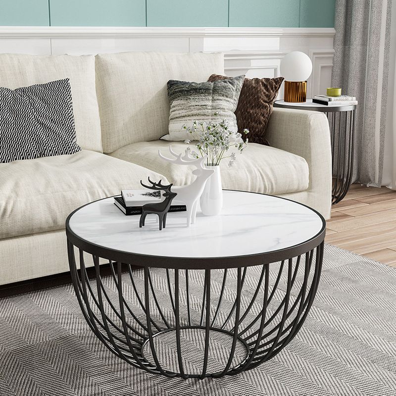 Single Slate Drum Coffee Table Modern Minimalist Round Coffee Table
