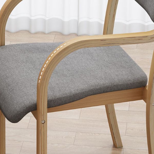 Fabric Arm Chair Solid Wood Open Back Dining Chair in Natural