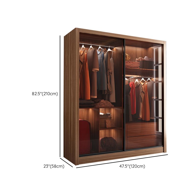 Bedroom Sliding Door Wardrobe Modern Brown Cabinet with Glass Doors
