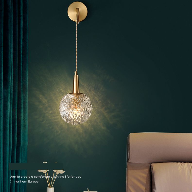Spherical Bedside Wall Hanging Lamp Crystal 1 Head Minimalist Wall Light in Brass