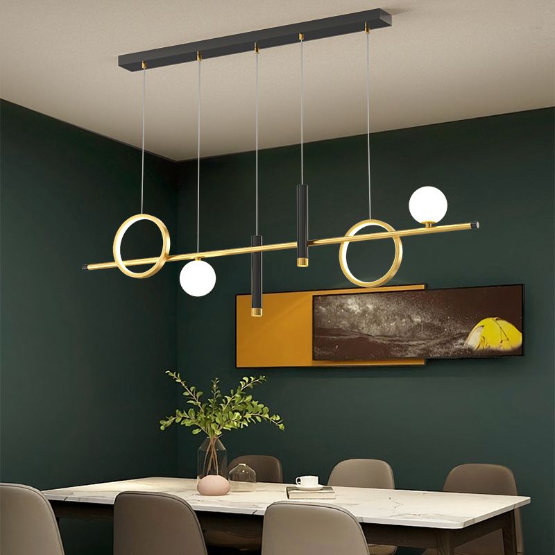 Luce a sospensione a soffitto in metallo ombreggiato Luce lampadario a base di isola oro-nero oro